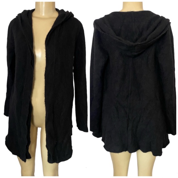 Caroline Freese Sweaters - Caroline Freese Design Wool Cashmere Silk Black Hoodie Long Open Sweater